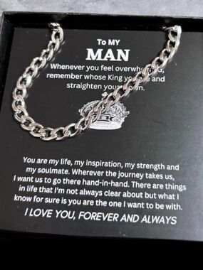 To My Man Silver Stainless Steel 20" Cuban Link Chain 
"I Love You, Forever and